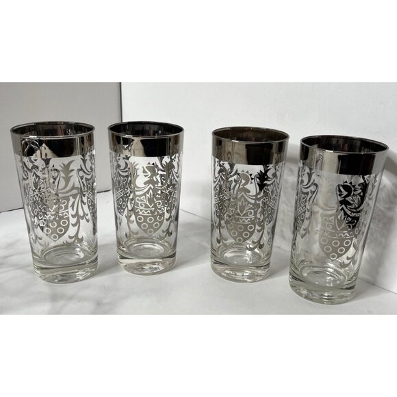 MCM Highball Glasses and Coasters Barware Set Kimiko Silver Knight
